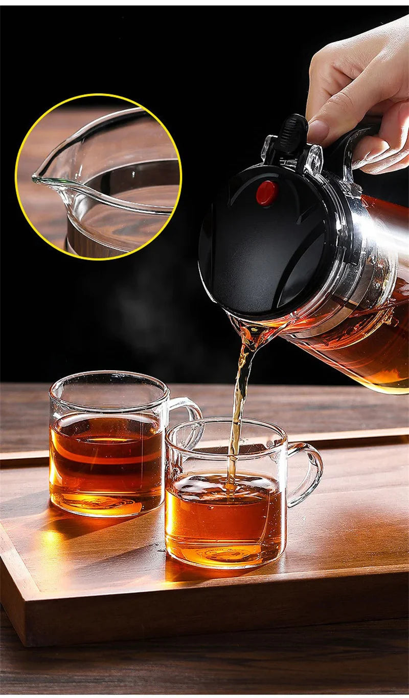 Heat-Resistant Glass Teapot with One-Click Filter – Tea & Coffee Pot, Tea Water Separation, Home Teaware Set
