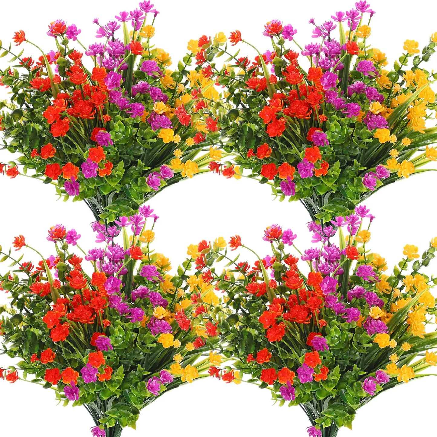 4 Bundles UV Resistant Artificial Plants – Faux Bushes Plastic Flowers for Outdoor Garden, Porch, Wedding & Farmhouse Decor