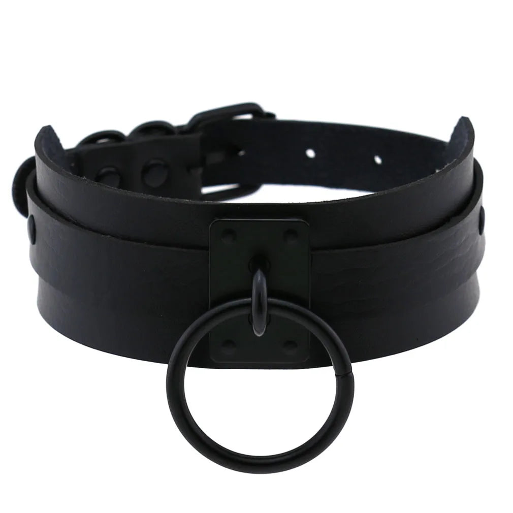 Punk Black O-Ring Leather Choker Necklace for Women – Gothic Emo Harajuku Rock Jewelry