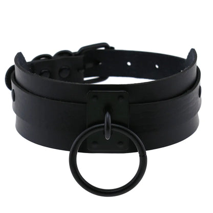 Punk Black O-Ring Leather Choker Necklace for Women – Gothic Emo Harajuku Rock Jewelry
