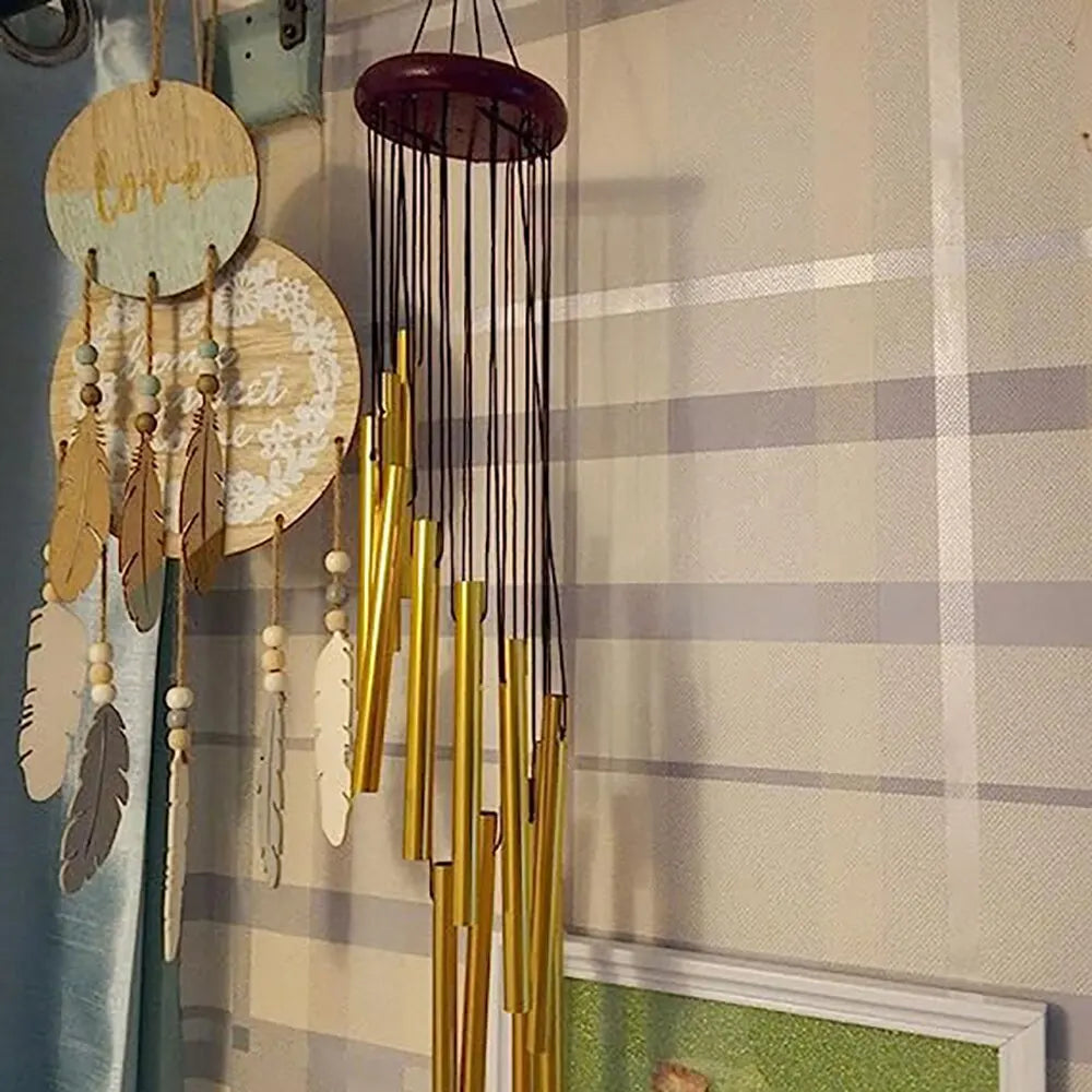 1 Piece 12-Tube Aluminum Alloy Wind Chimes with Hook - Gold/Silver Bells for Outdoor Home Wedding Party Memorial Decoration Gifts
