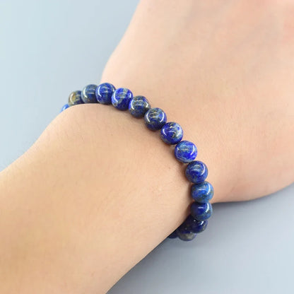 Natural 5A Lapis Lazuli Stone Bracelet - Elastic Healing Bead Jewelry Gift for Men & Women