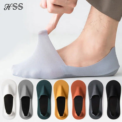 5 Pairs/Lot Men's Boat Socks - HSS 100% Cotton, Deodorant, Sweat Absorption, Thin, Breathable, Non-Slip Silicone Summer Socks