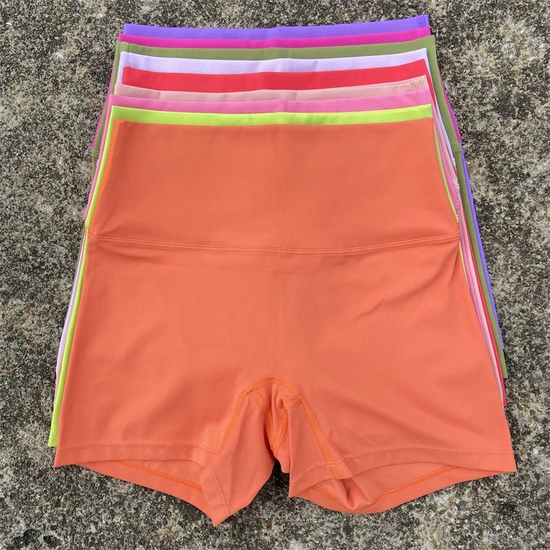 Women's High Waist Athletic Yoga Shorts – Solid Color Squat Proof Fitness Shorts for Running, Cycling & Training