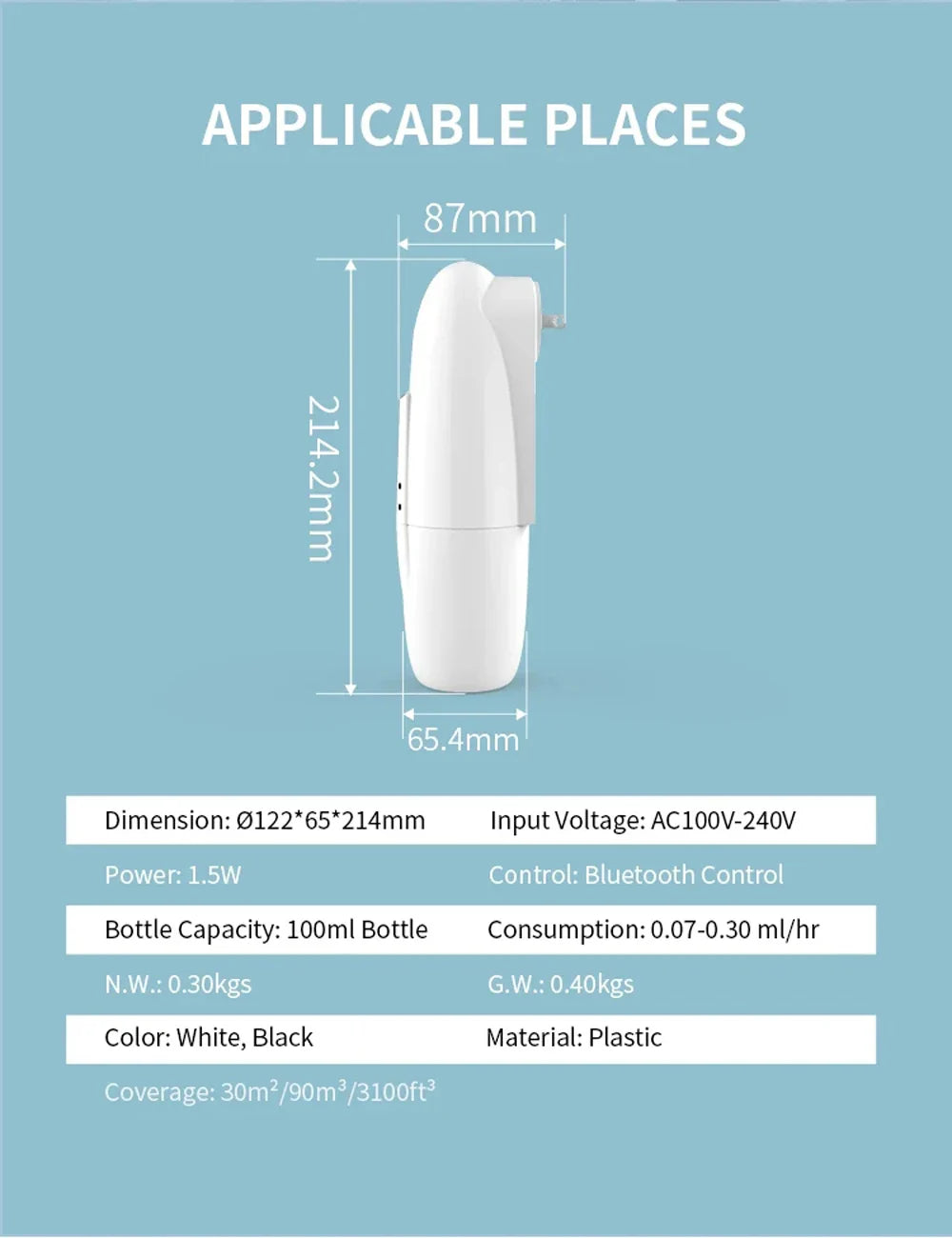 Smart Aroma Essential Oil Diffuser – Bluetooth APP Control, Plug-In Wall Scent Machine for Home & Office Air Freshening