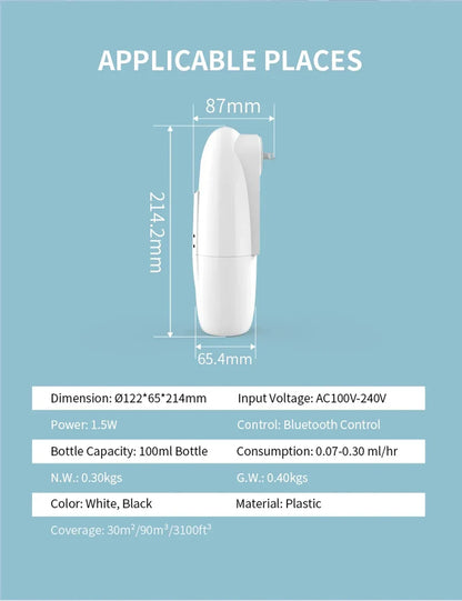 Plug-in Wall Fragrance Diffuser - Hotel Air Freshener, Bluetooth Essential Oil & Electric Aroma Diffuser Machine