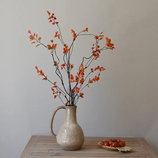 120CM Style Artificial Flower Arrangement – Zen Winter Green & Red Berry Décor for Home, Tea Table Decoration