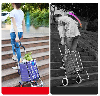 Aluminum Alloy Folding Grocery Cart – Portable Lightweight Shopping Trolley with Step Climbing for Supermarket & Food