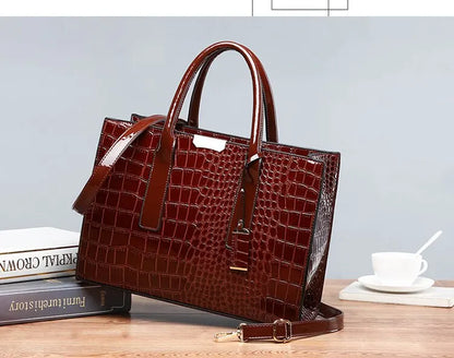Luxury Vintage Crocodile Pattern Handbag – Women’s Large Leather Tote & Shoulder Bag