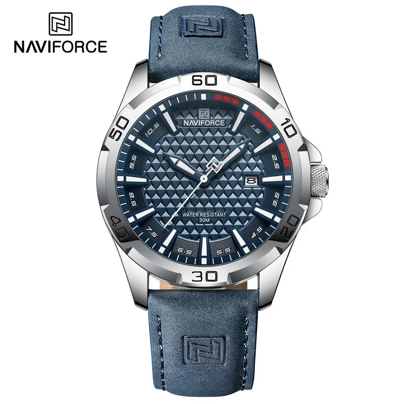NAVIFORCE Men's Quartz Watch — Fashion Leather Strap Sport Waterproof Wristwatch with Calendar