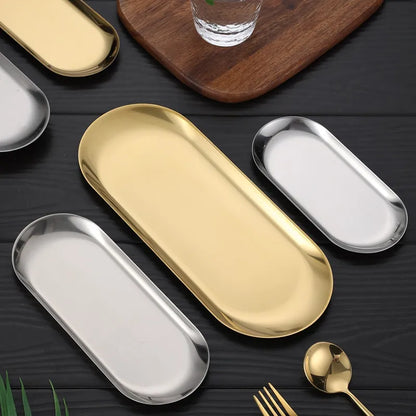 Stainless Steel Gold Dining Plate - Elegant Dessert, Nut, Fruit, and Cake Tray for Snacks and Western Steak Dining
