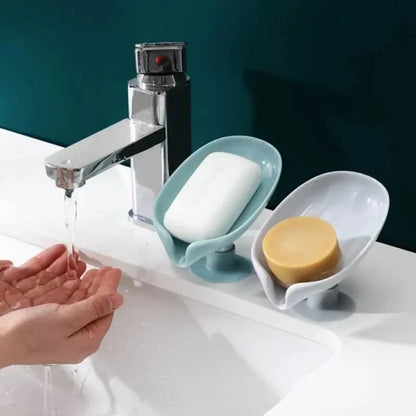 Leaf Shape Soap Holder: Drain Soap Box with Suction Cup Tray - Shower Sponge Container for Kitchen & Bathroom Accessories