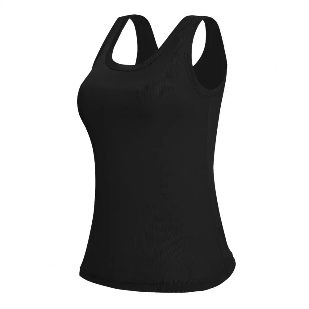 Women’s Built-In Bra Tank Top - Double-Layer Square Neck Yoga Camisole Vest