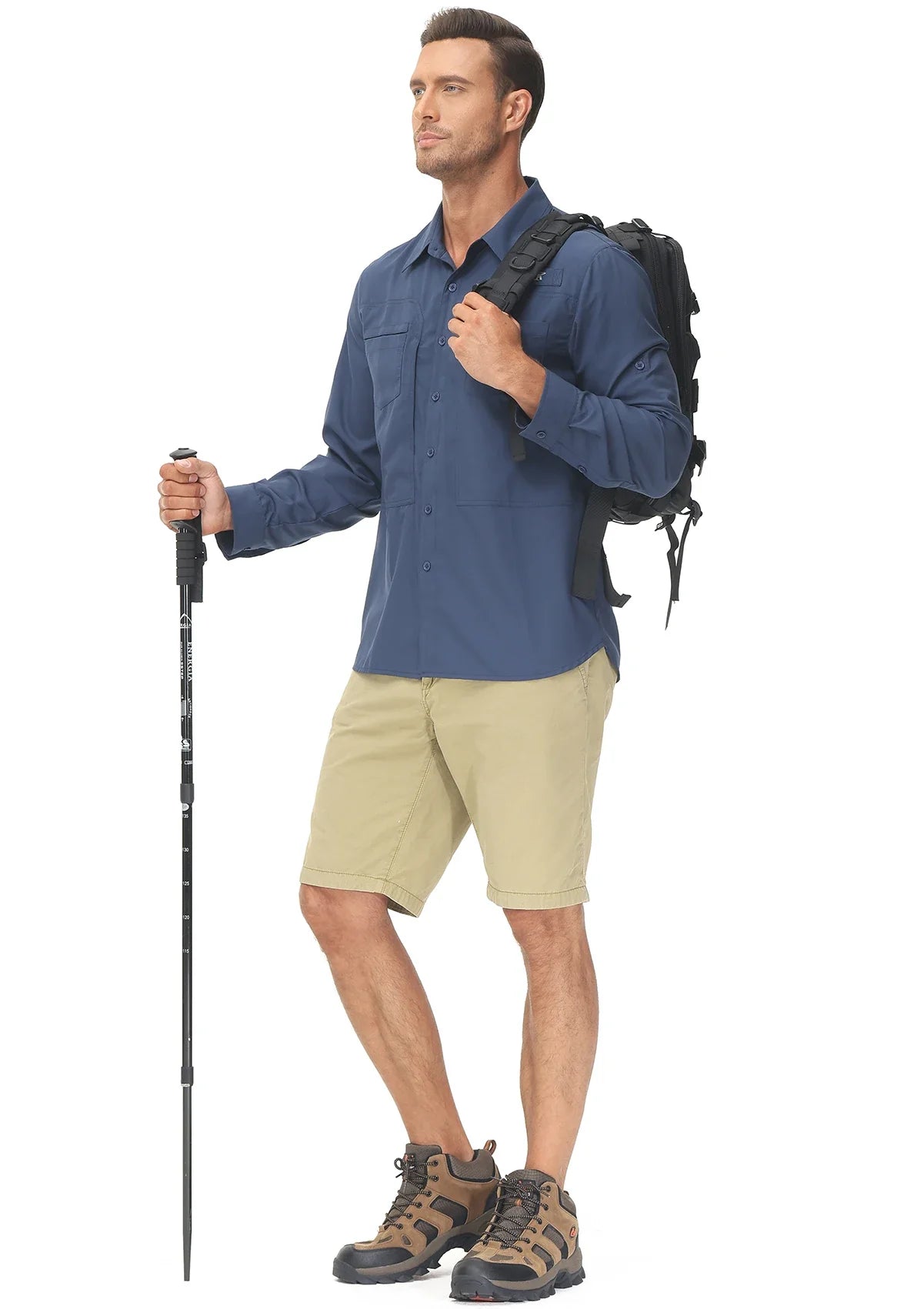 Men's UPF 50+ Long Sleeve Fishing Shirt – Sun Protection Breathable Hiking & Work Shirt with Zipper Pocket