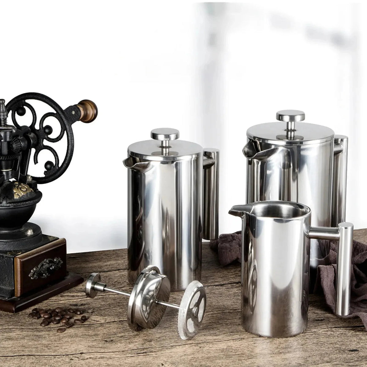 Double-Walled Stainless Steel French Press Coffee Maker Pot – 350ml/800ml/1000ml Insulated Coffee Brewer for Home & Office