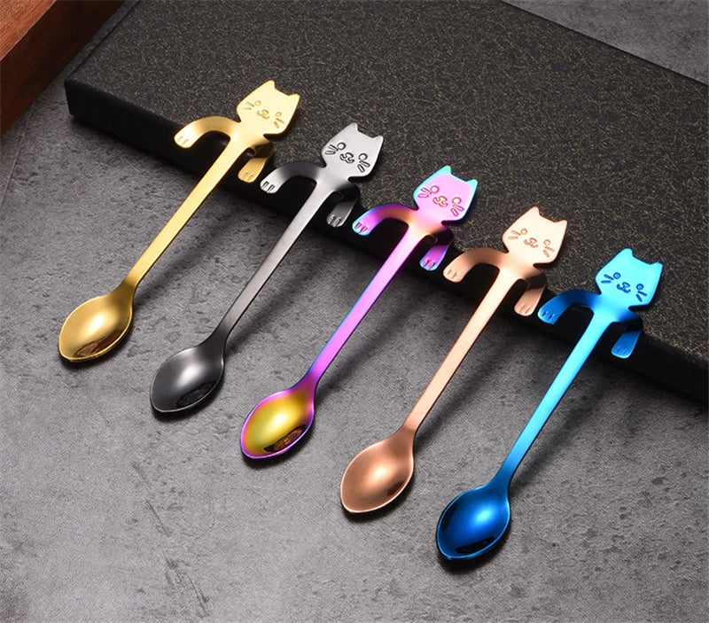 Stainless Steel Cat-Shaped Coffee Spoon – Cute Teaspoon Dessert & Ice Cream Mini Scoop for Kitchen Tableware