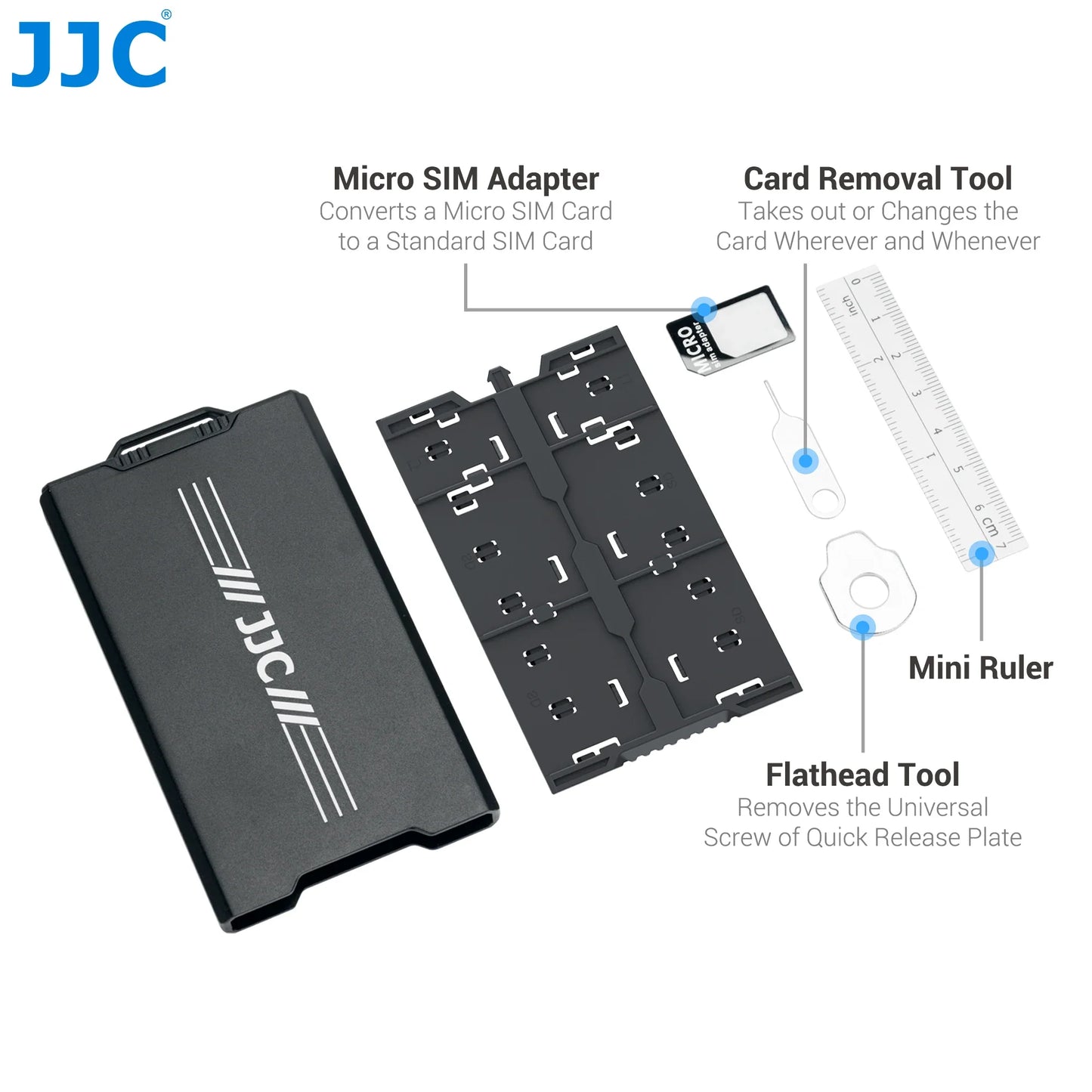 JJC 18-Slot Memory Card Case – Pop-Up SD, MicroSD, Nano SIM & NM Card Holder with Carabiner