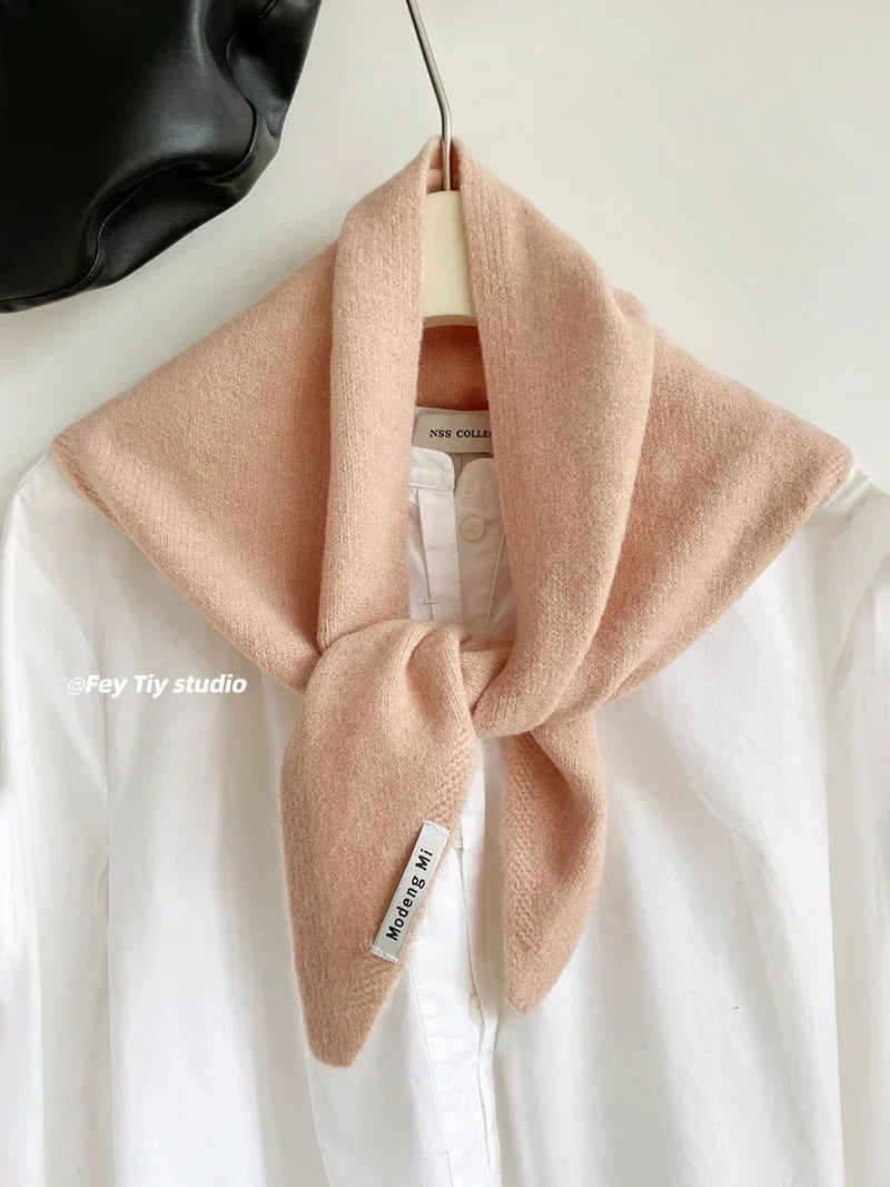 British Korean Style Wool Knitted Triangular Scarf – Multi-Functional Headscarf, Warm Knit Scarf for Women