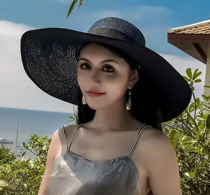 Wide Brim Straw Sun Hat - Summer Beach Travel Shade & UV Protection Hat