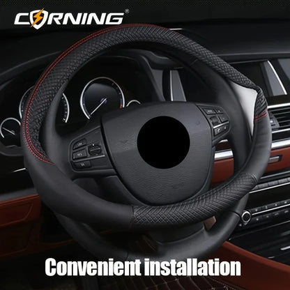 38cm PU Leather Steering Wheel Cover — Anti-Slip, Breathable Fiber Braid, Universal Car Accessory