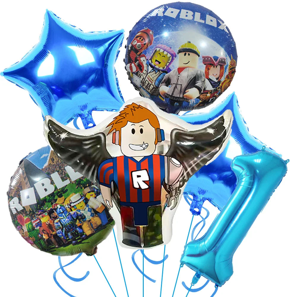 Roblox Birthday Party Supplies — Balloons, Disposable Tableware & Backdrop for Kids’ Party or Baby Shower