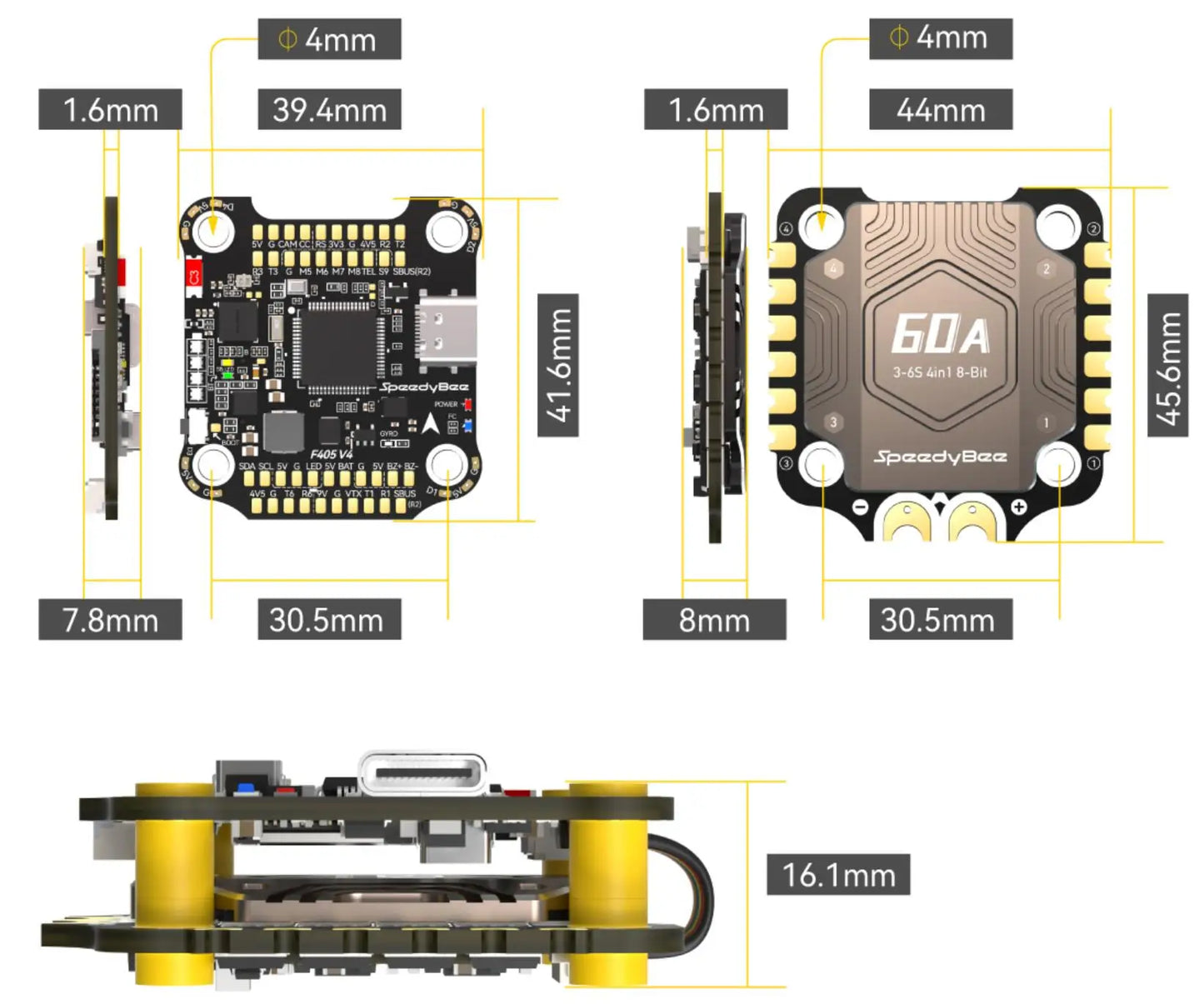SpeedyBee F405 V4 BLS 60A 30x30 FC & ESC Stack for FPV Racing Drones
