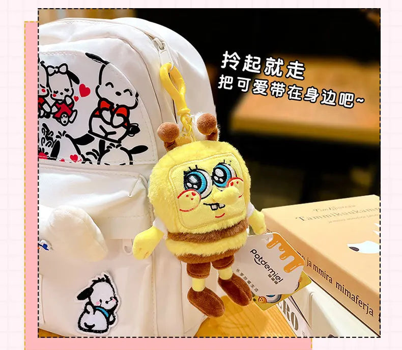 Potdemiel Anime Pink SpongeBob & Patrick Star Kawaii Plush Keychain — Cosplay Stuffed Keyring Gift for Kids