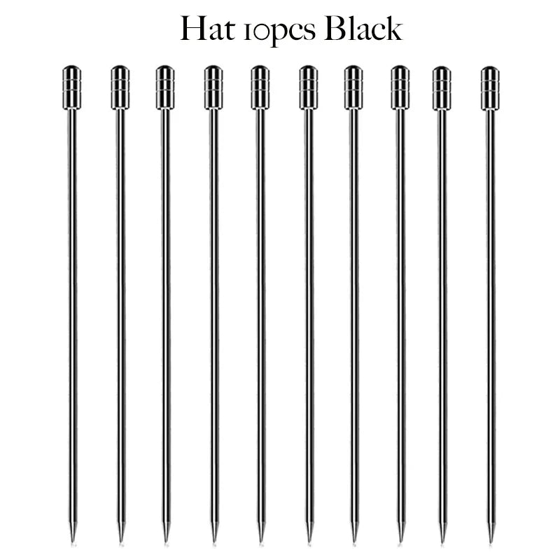 10PCS Stainless Steel Cocktail Picks - Fruit Sticks & Drink Stirring Sticks in Circle, Ball, and Hat Shapes