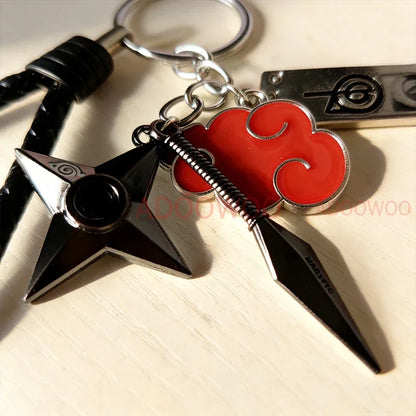 Bandai Naruto Red Cloud Alloy Keychain Set – 20 Styles Anime Woven Leather Rope Charm Car Pendant Punk Jewelry Gift Accessories