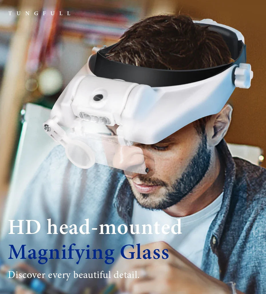 LED Headband Magnifier with 8x Lenses – Hands-Free Magnifying Glass for Jewelry, Watch & Electronic Repair