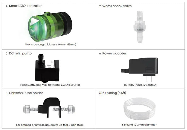 MagTool ATO-360P Smart Aquarium Water Refill Pump – Automatic Top Off (ATO) System for Fish Tanks with Filter Accessory