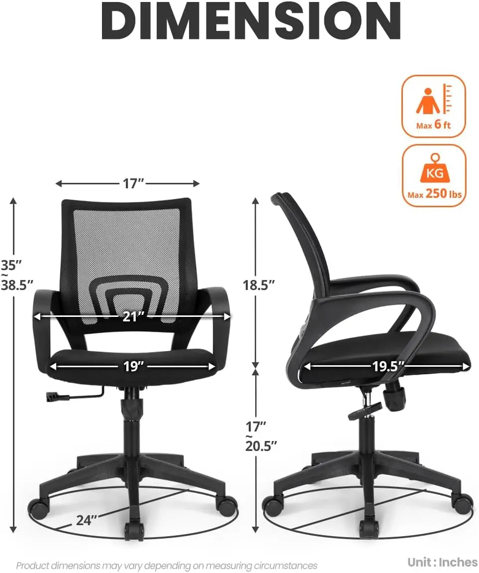 Ergonomic Office Chair – Mid Back Desk Chair with Lumbar Support, Mesh Cushion, Adjustable Swivel & Rolling for Home & Gaming