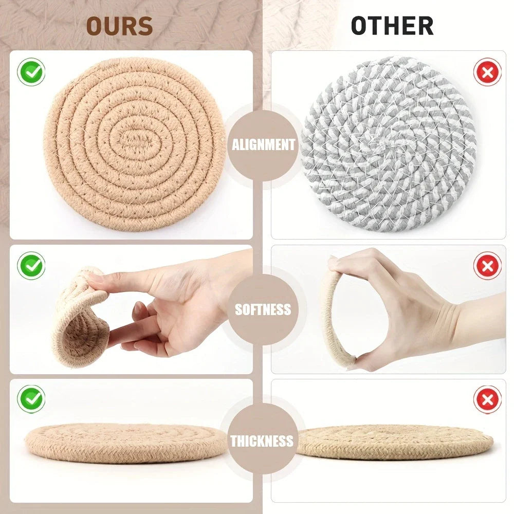8-Piece High-Temperature Resistant Woven Coaster Set with Holder - Absorbent Cup Coasters for Coffee, Tea, and Drinks