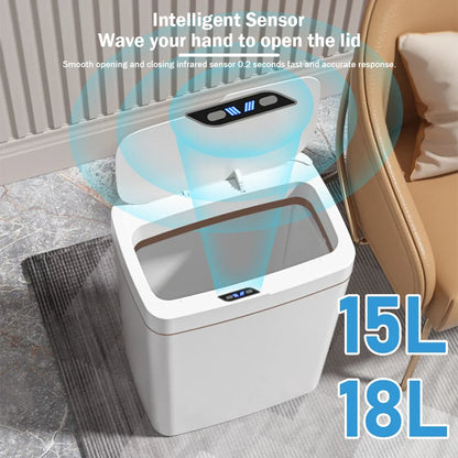 15/18L Smart Sensor Trash Can — Waterproof Touchless Automatic Motion Trash Bin for Kitchen & Bathroom