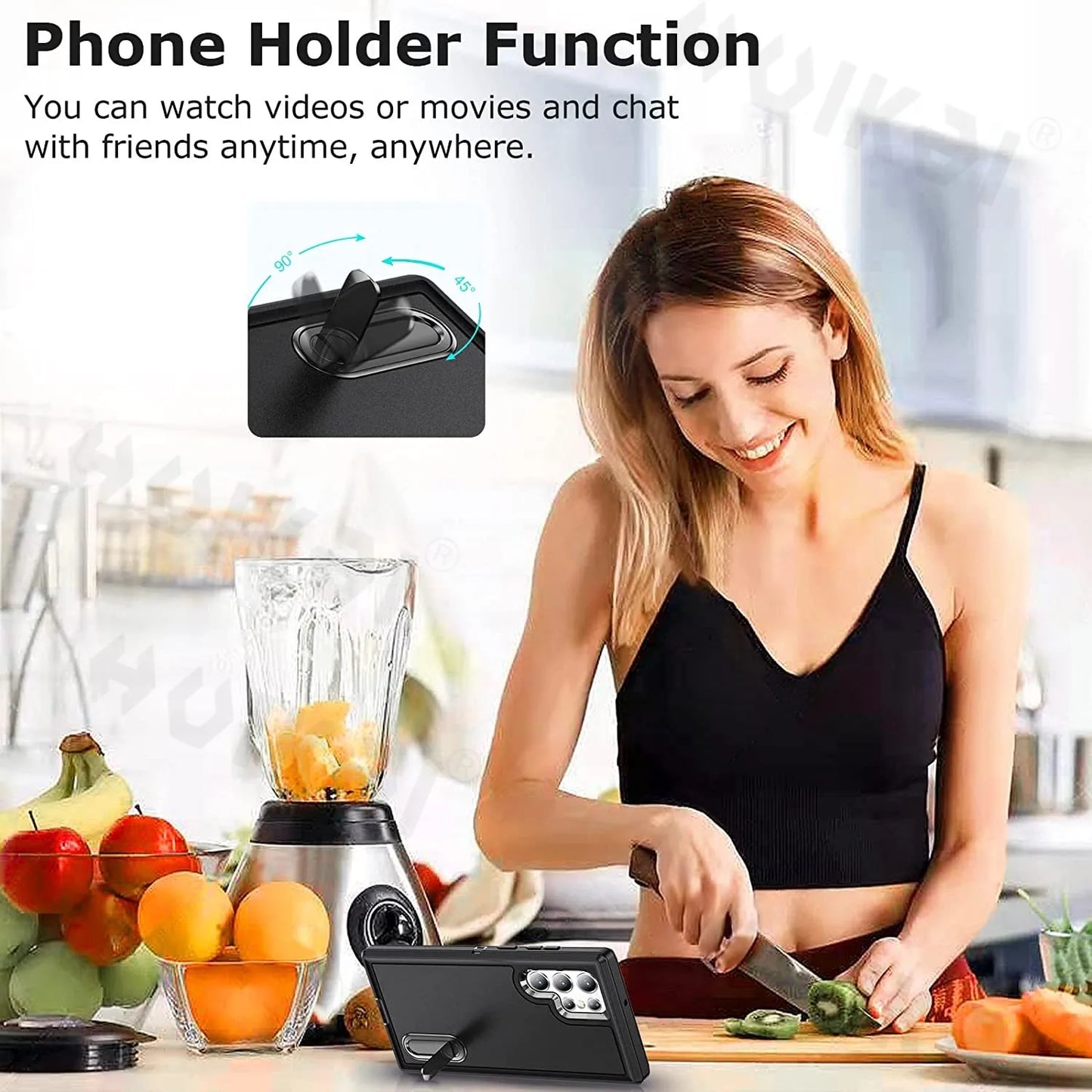 3-in-1 Shockproof Heavy Duty Case for Samsung Galaxy S24 Ultra, S23 Ultra, S22 Ultra - Rugged Protective Kickstand Cover