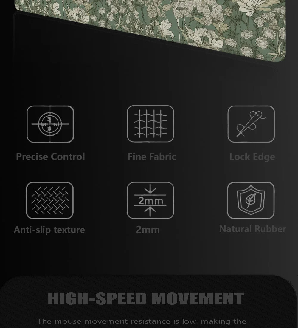Green Vintage Flowers XL Gamer Mouse Pad – Large Non-Slip XXL Playmat for Home & Office Desk