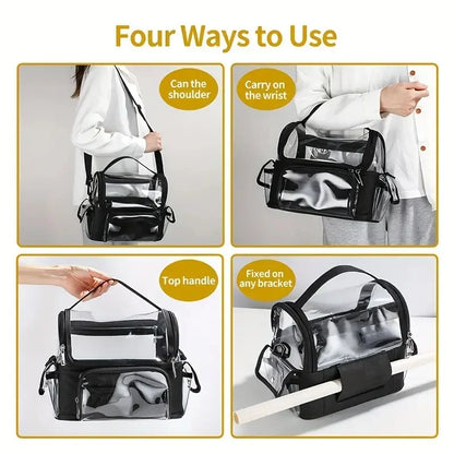 Makeup Brush Holder Backpack – Clear Waterproof Cosmetic Organizer Travel Case with Adjustable Strap & Divider