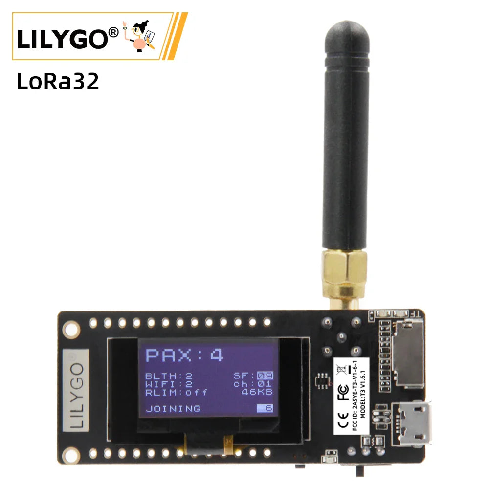 LILYGO® TTGO LoRa32 V2.1 ESP32 Wireless Module – 433/868/915MHz, OLED 0.96 Inch, Bluetooth, WiFi, SD Card, SMA