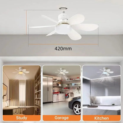 Household Detachable Fan Blades - Small Ceiling Fan with Intelligent Remote Control, Adjustable Wind & Light for Bedroom and Restaurant
