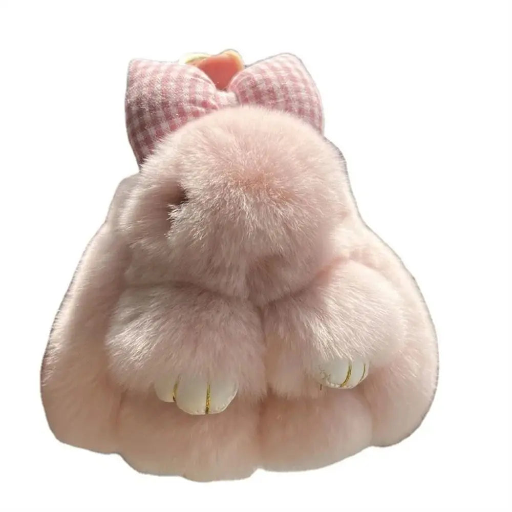 Hair Bow Rabbit Fur Keychain – Cute Fluffy Bunny Plush Bag Charm & Couple Pendant