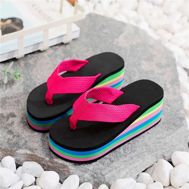 Women's Platform Beach Slippers - Non-Slip Wedge Flip Flop Sandals