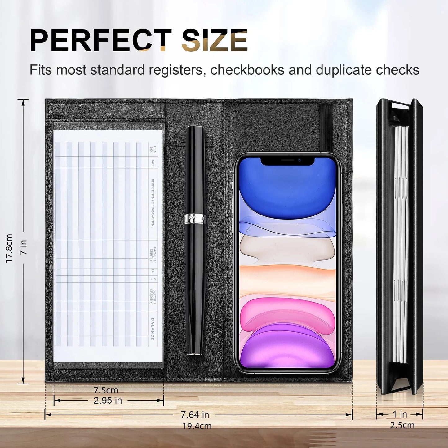 Premium Leather Checkbook Cover — RFID Blocking Personal Checkbook Holder for Duplicate Checks