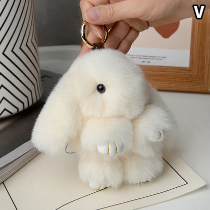 15cm Rabbit Fur Keychain - Fluffy Bag Charm, Car Key Pendant & Gift Accessory for Women