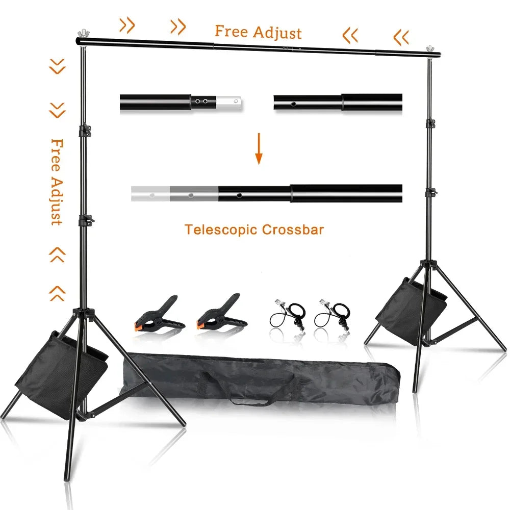 Adjustable Photo Backdrop Stand - 2.6 x 3M Telescopic Background Support System with Carry Bag
