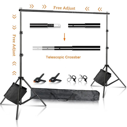 Adjustable Photo Backdrop Stand - 2.6 x 3M Telescopic Background Support System with Carry Bag