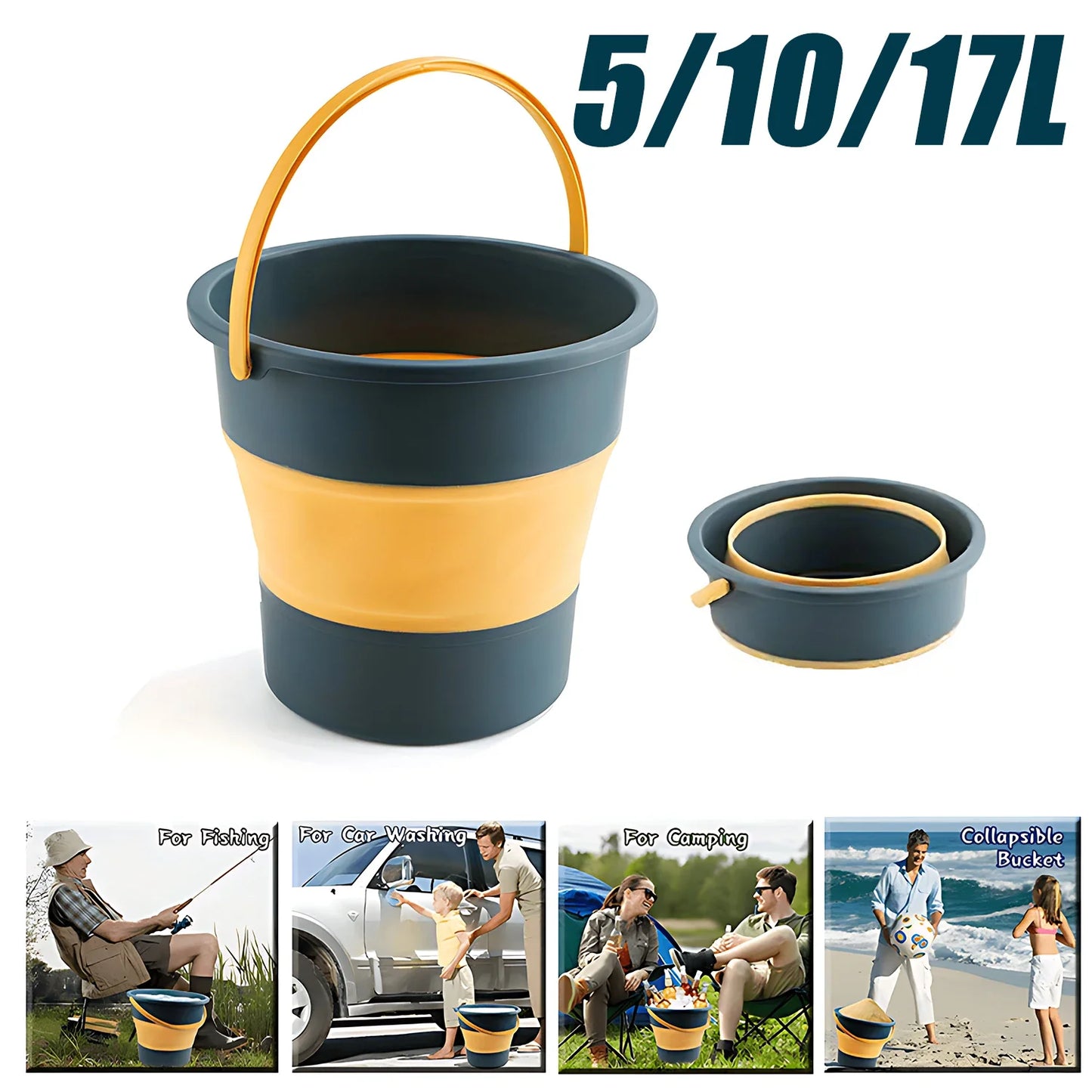 Multifunctional Portable Folding Bucket - Thickened Silicone, Ideal for Car Washing, Fishing, and Camping - Available in 5L, 10L, 17L Sizes