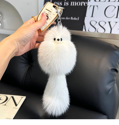 2024 Cute Real Fox Fur Plush Keychain – Pompom Bag Pendant & Car Key Ring Toy for Girls