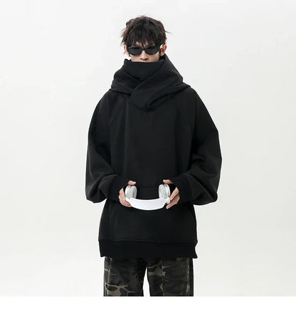Autumn High Neck Sweatshirt for Men – Pile Collar Hoodie, Harajuku Ninja Style, Casual Sports Loose Fit Top