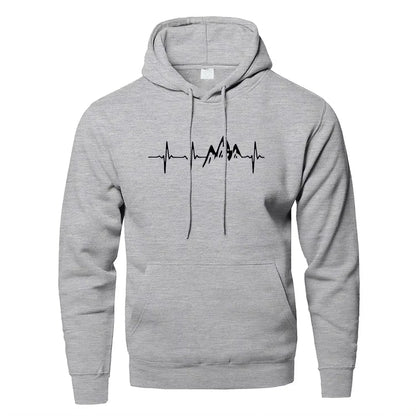 Mountain Heartbeat Hoodie – Teen Sweatshirt, Autumn Long Sleeve Hooded Sportswear in Black & Gray