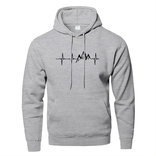 Mountain Heartbeat Hoodie – Teen Sweatshirt, Autumn Long Sleeve Hooded Sportswear in Black & Gray